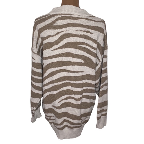 Varley Anthro Mayberry Zip wool blend longline cardigan in cobweb doe zebra sz S - Picture 4 of 15